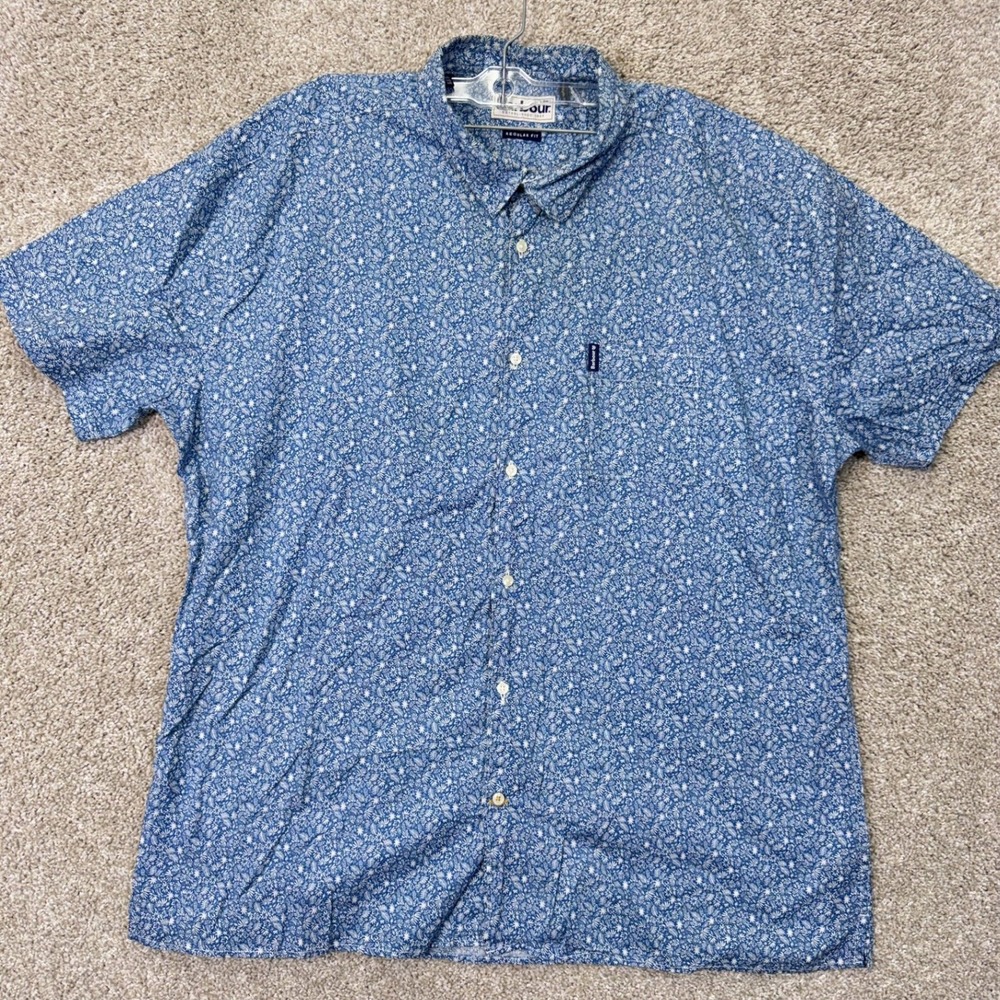 Barbour Shirt Mens XXL Summer Print S/S Summer Blue Floral Button Down EUC